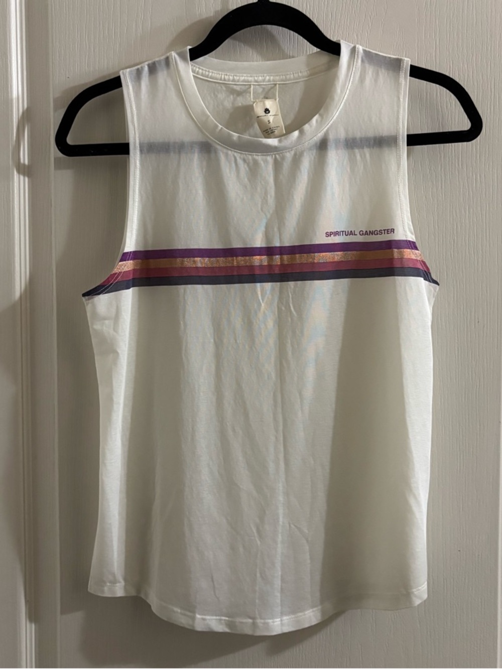 Spiritual Gangster White Tank with Purple and Gold Stripes